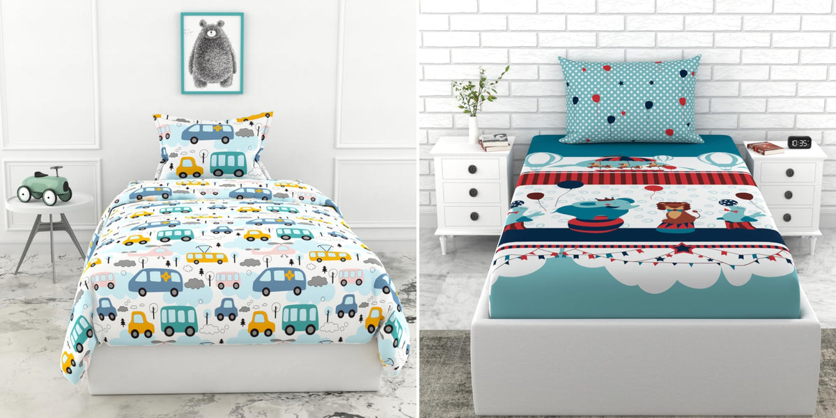 Loreto Baby Animal & Cars Single Bedsheet | 144 TC | 100% Cotton - main product image