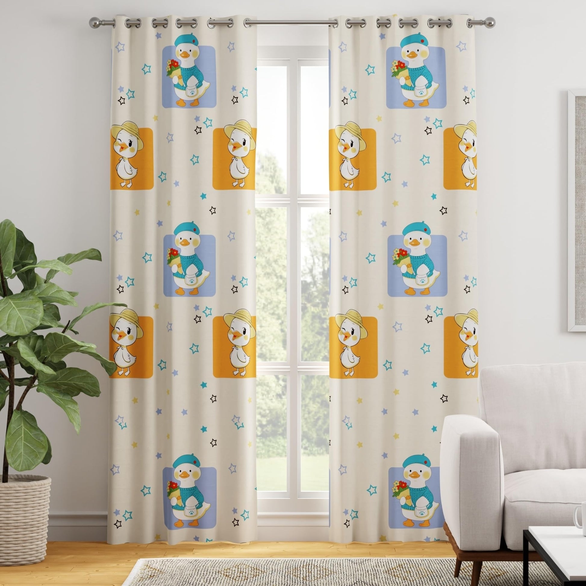 Playful Ducks Door Curtain - Cotton Set of 1 (4 x 7 ft)