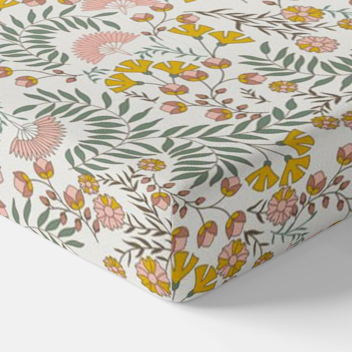 Ditsy Fresh Floral 144 TC 100% Cotton Elastic Fitted Single Bedsheet with 1 Pillow Cover - 78 x 36 Inches
