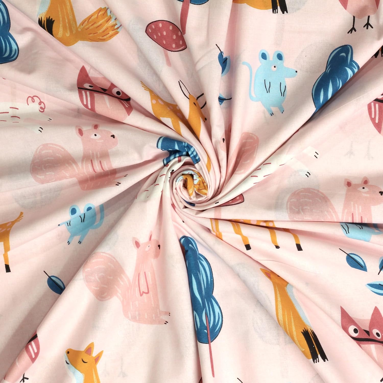 Pastel Pink Baby Animals 100% Cotton Flat Double Bedsheet for Kids, 144 TC