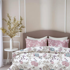 Blush Pink & Teal Blooms Soft & Breathable 100% Cotton Flat Double Bedsheet, 144 TC