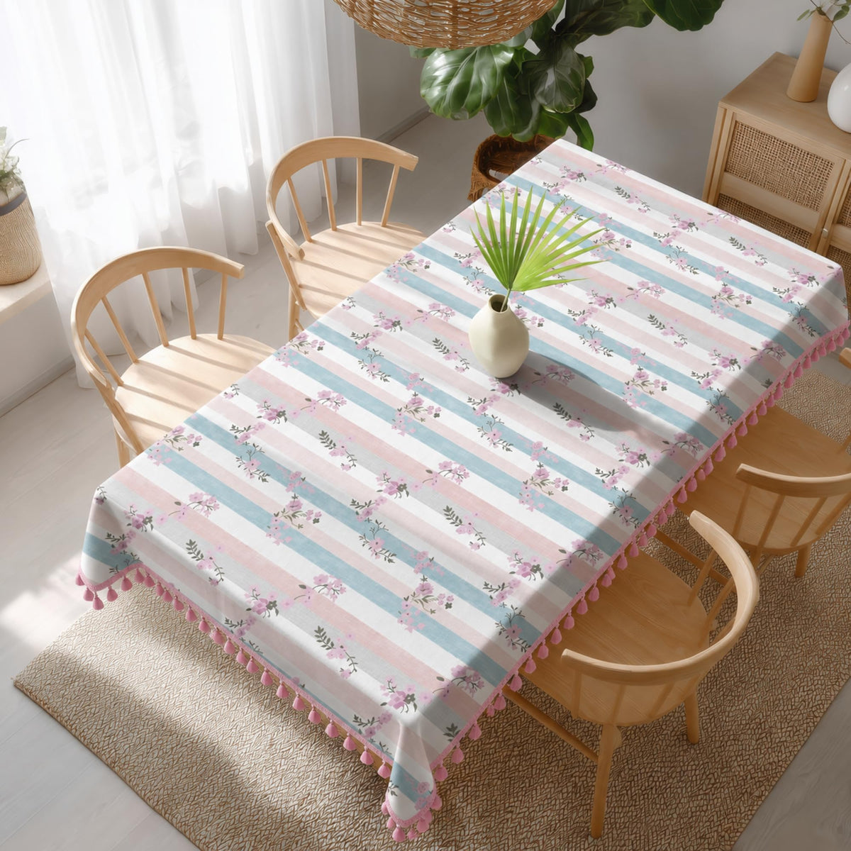 Loreto Blush Pink Floral Vines Cotton Dining Table Cover | 48 x 72 Inches - main product image