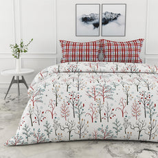 Loreto Cotton Double Bedsheet | Red and Teal with Plaid Accent