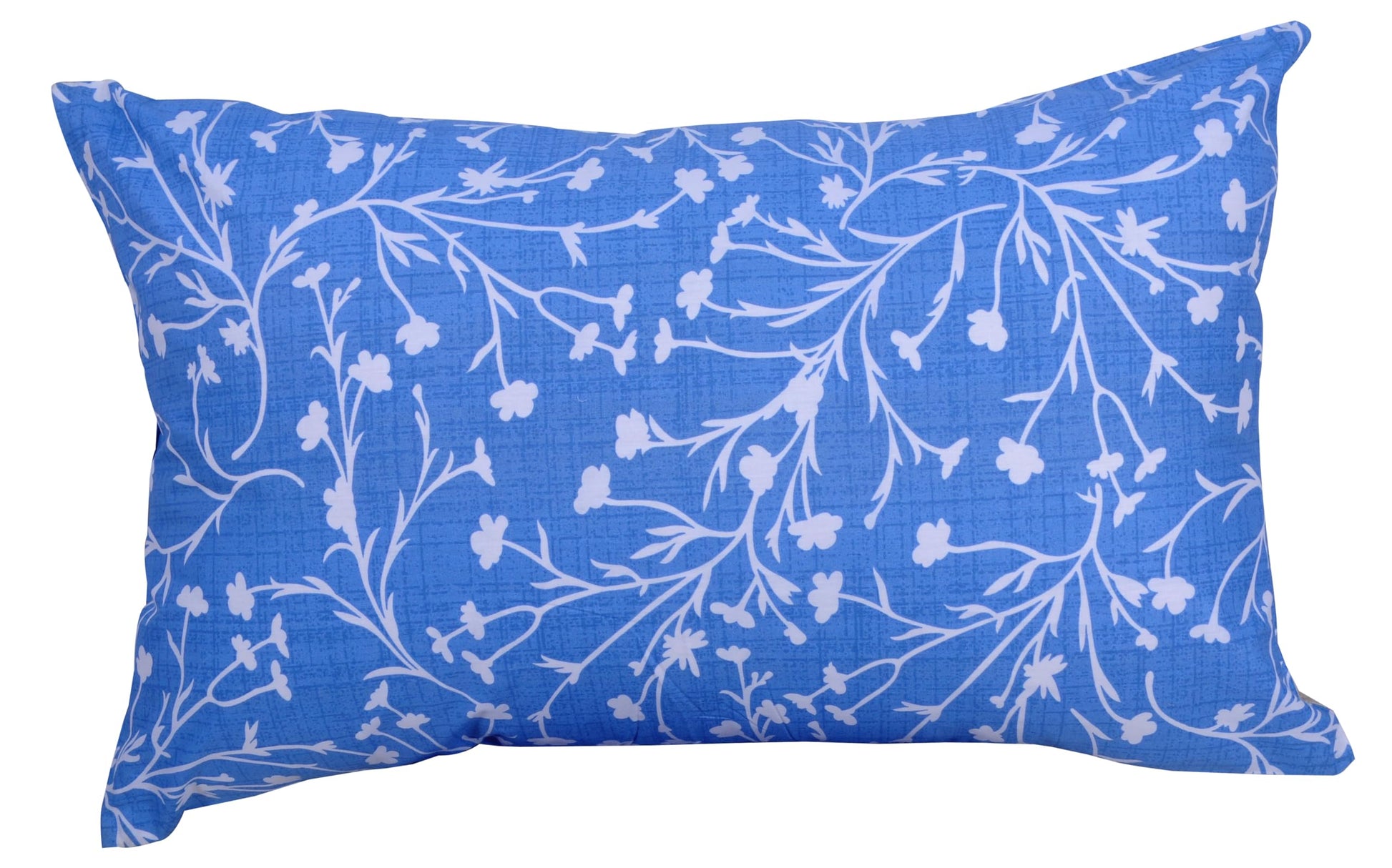 Blue Botanical & Beige Texture 144 TC Cotton Pillow Cover Set of 2 - Soft, Breathable & Durable (17 x 27 Inches)