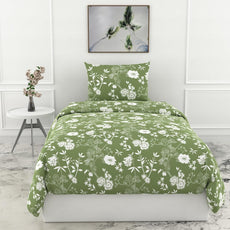 Loreto Cotton Single Bedsheet | Olive Green Floral Whisper Soft & Breathable