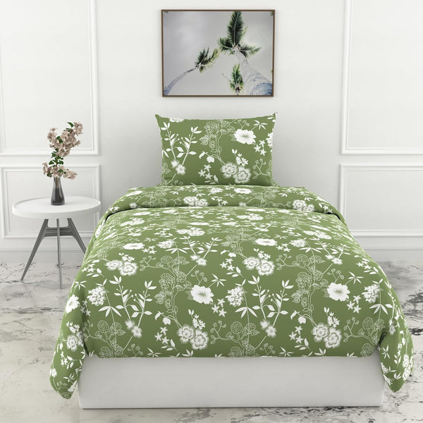 Loreto Cotton Single Bedsheet | Olive Green Floral Whisper Soft & Breathable