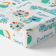 Aqua & Rainbow Animal 144 TC 100% Cotton Elastic Fitted Single Bedsheet with 1 Pillow Cover - 78 x 36 Inches