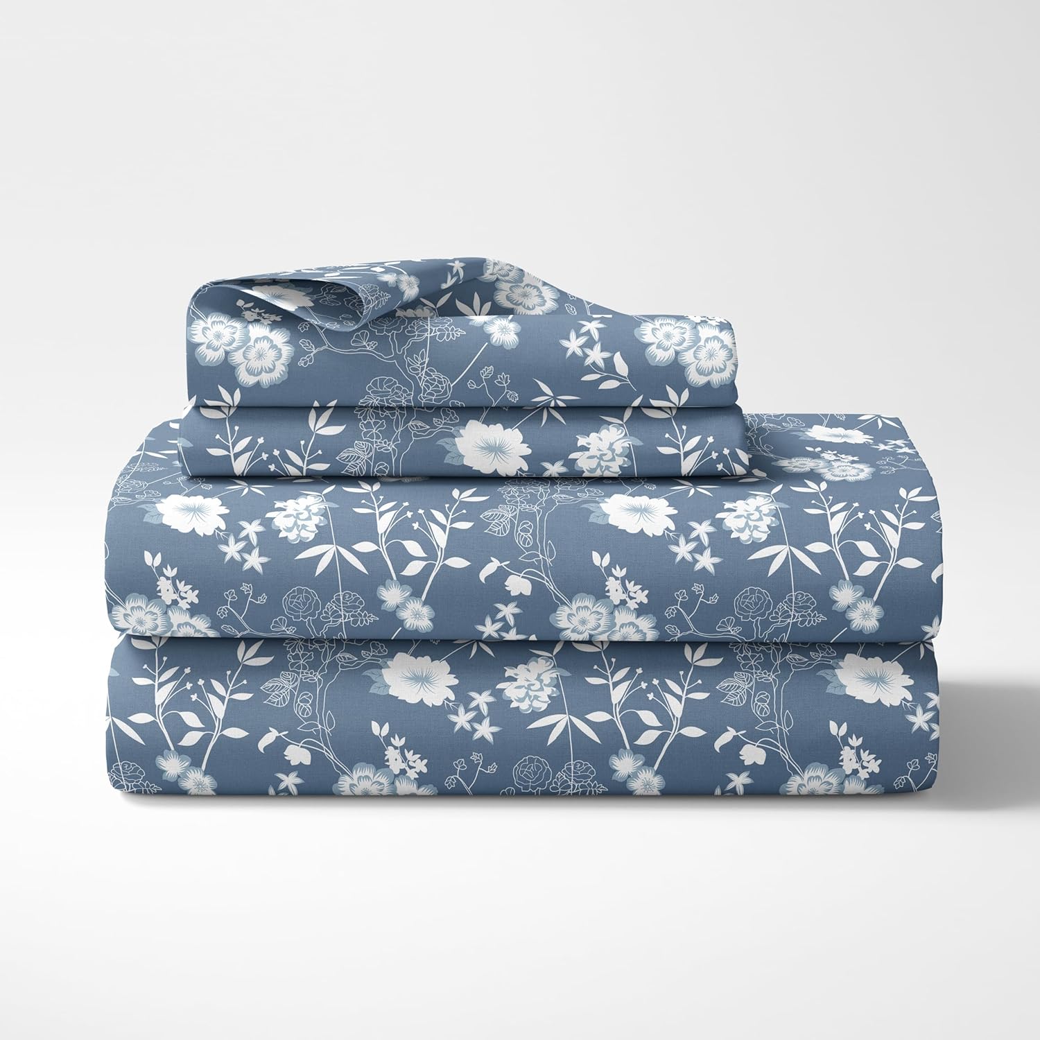 Indigo Blue Vine Blooms Soft & Breathable 100% Cotton Flat King Bedsheet, 144 TC
