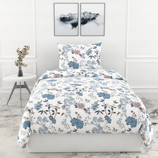 Loreto Cotton Single Bedsheet | Blush & Blue Meadow Bloom Soft & Breathable