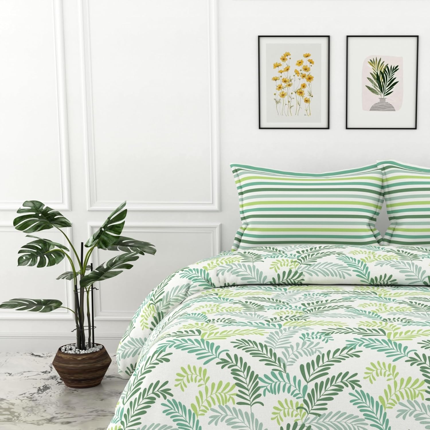 Green Leafy Haven 100% Cotton Flat Double Bedsheet, 144 TC