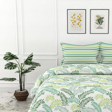 Green Leafy Haven 100% Cotton Flat Double Bedsheet, 144 TC