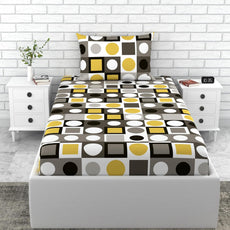Forged Iron Grey and Lemon Zest Yellow 100% Cotton Single Fitted Bedsheet, 144 TC