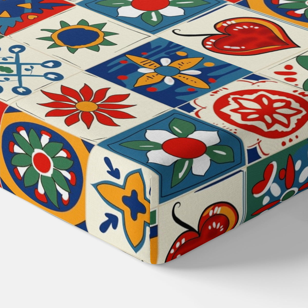 Red & Cobalt Blue Geometric 100% Cotton Elastic Fitted Bedsheet for King Size Bed 78 x 72 Inches with 2 Pillow Covers - Soft & Breathable 144 TC