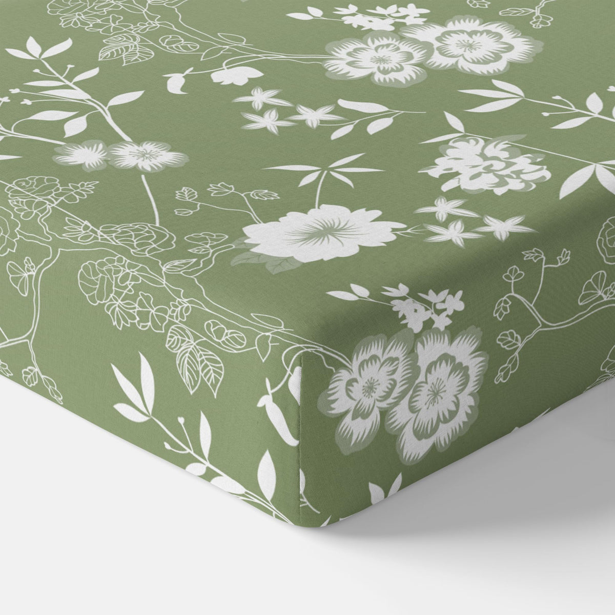Green Floral Whisper 144 TC 100% Cotton Elastic Fitted Single Bedsheet with 1 Pillow Cover - 78 x 36 Inches