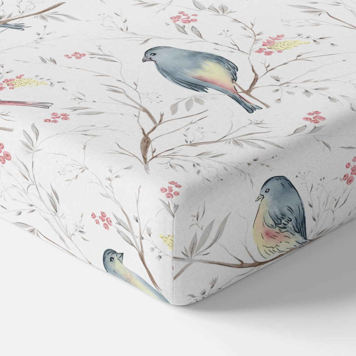 Blush Pink & Blue Bird 186 TC Cotton Fitted King Size Bedsheet with 2 Pillow Covers - 78 x 72 Inches | Soft, Breathable & All-Around Elastic