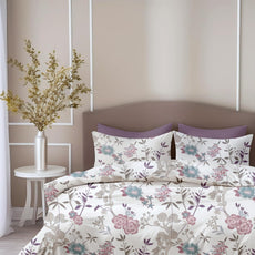 Blush Pink & Teal Floral Vines Soft & Breathable 100% Cotton Flat Double Bedsheet, 144 TC
