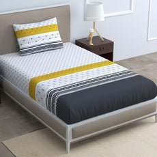 Granite Black and Golden Haze 100% Cotton Flat Single Bedsheet, 144 TC