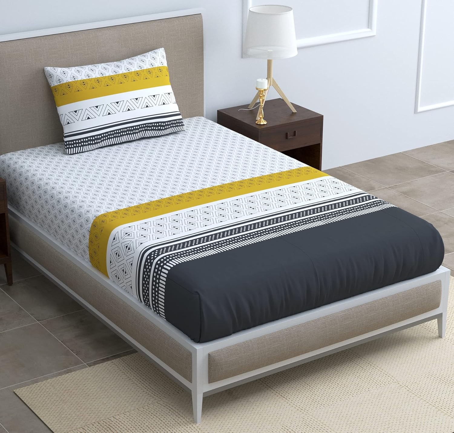 Granite Black and Golden Haze 100% Cotton Flat Single Bedsheet, 144 TC