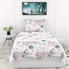 Blue & Peach Single Bedsheet - 210 TC 100% Cotton with 1 Pillow Cover (58 x 88 Inches)