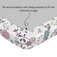 Chic Pink & Teal Blooms 100% Cotton Double Fitted Bedsheet, 144 TC, 78 x 60 Inches