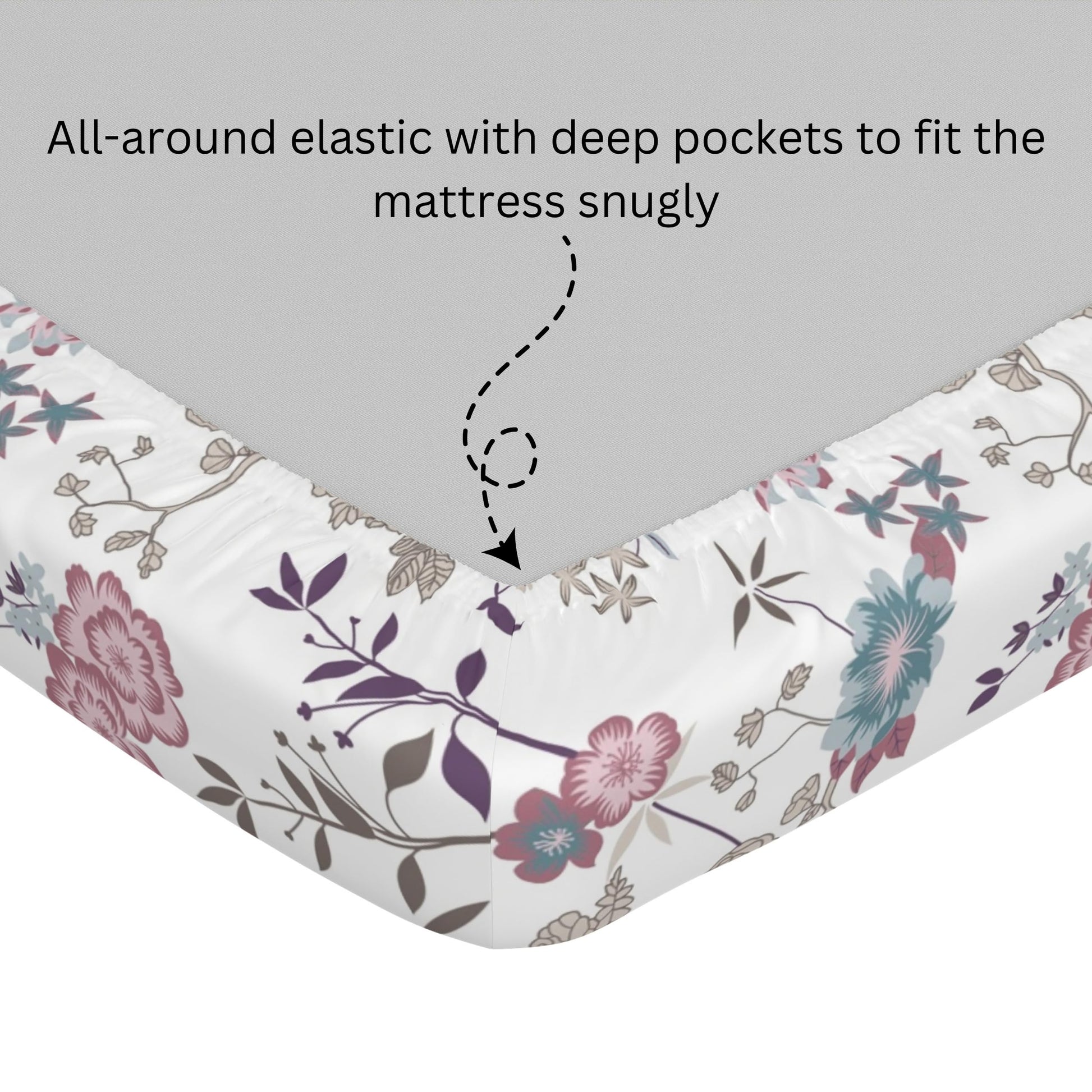 Chic Pink & Teal Blooms 100% Cotton Double Fitted Bedsheet, 144 TC, 78 x 60 Inches