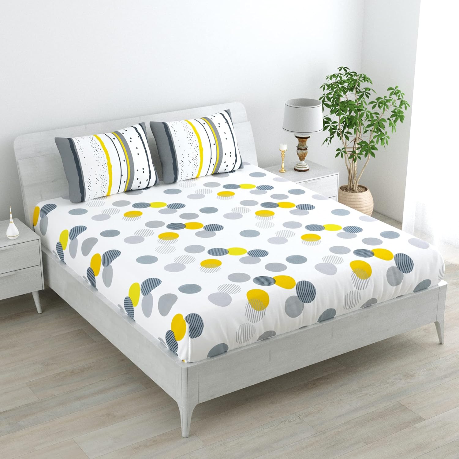 Soft White Tender Shoots Design Soft & Breathable 100% Cotton Flat King Bedsheet, 144 TC