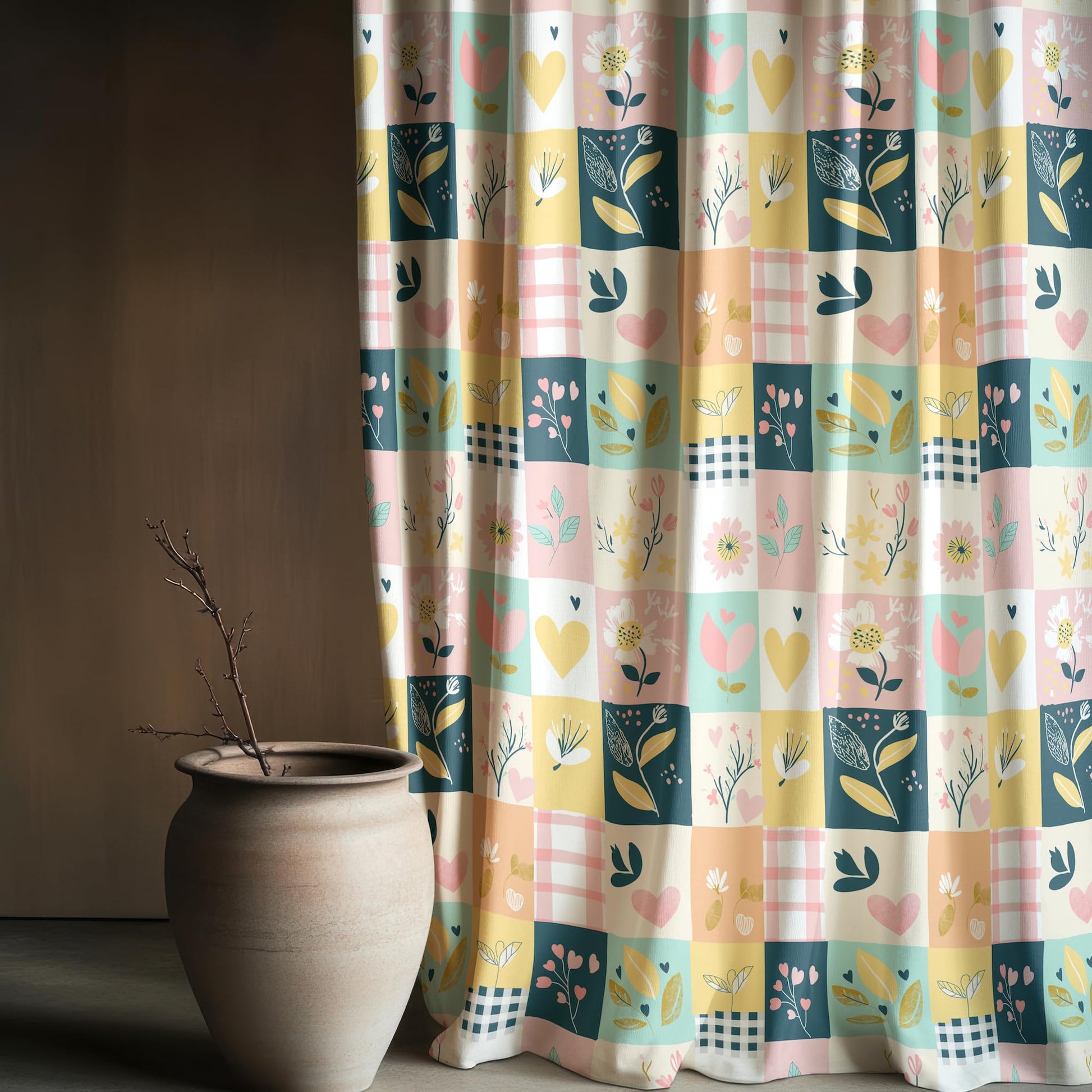 Pastel Garden Window Curtain - Cotton Set of 2 (4 x 5 ft)