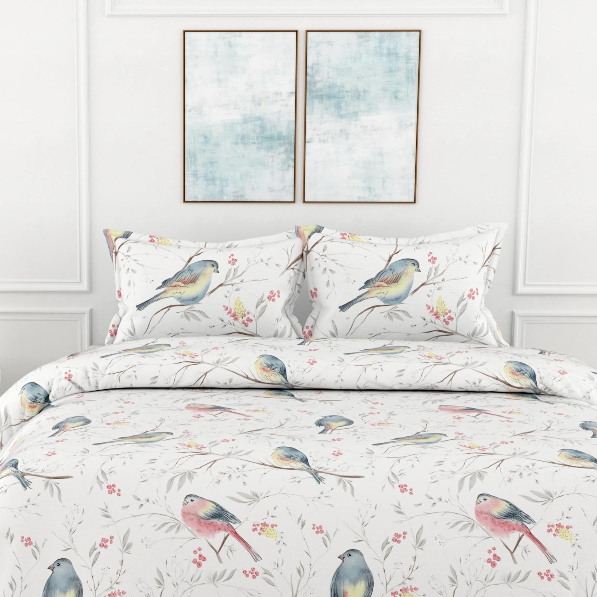 Pink & Blue Garden 100% Pure Cotton Double Bedsheet, 186 TC, 90 x 108 Inches, Soft & Breathable with 2 Pillow Covers