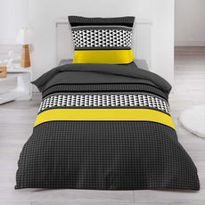 Loreto Cotton Single Bedsheet | Stone Grey and Yellow Striped