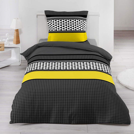 Loreto Cotton Single Bedsheet | Stone Grey and Yellow Striped