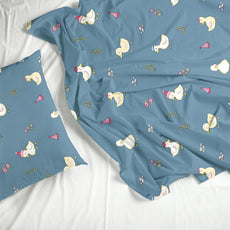 Pastel Blue Duck Party 100% Cotton King Size Bedsheet with 2 Pillow Covers, 144 TC, 104 x 104 Inches