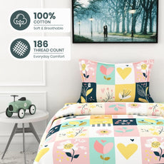 Pastel Garden 100% Cotton Single Bed Bedsheet with Pillow Cover | 186 TC Percale Weave | Soft, Durable & Breathable Flat Sheet 58 x 88 Inches