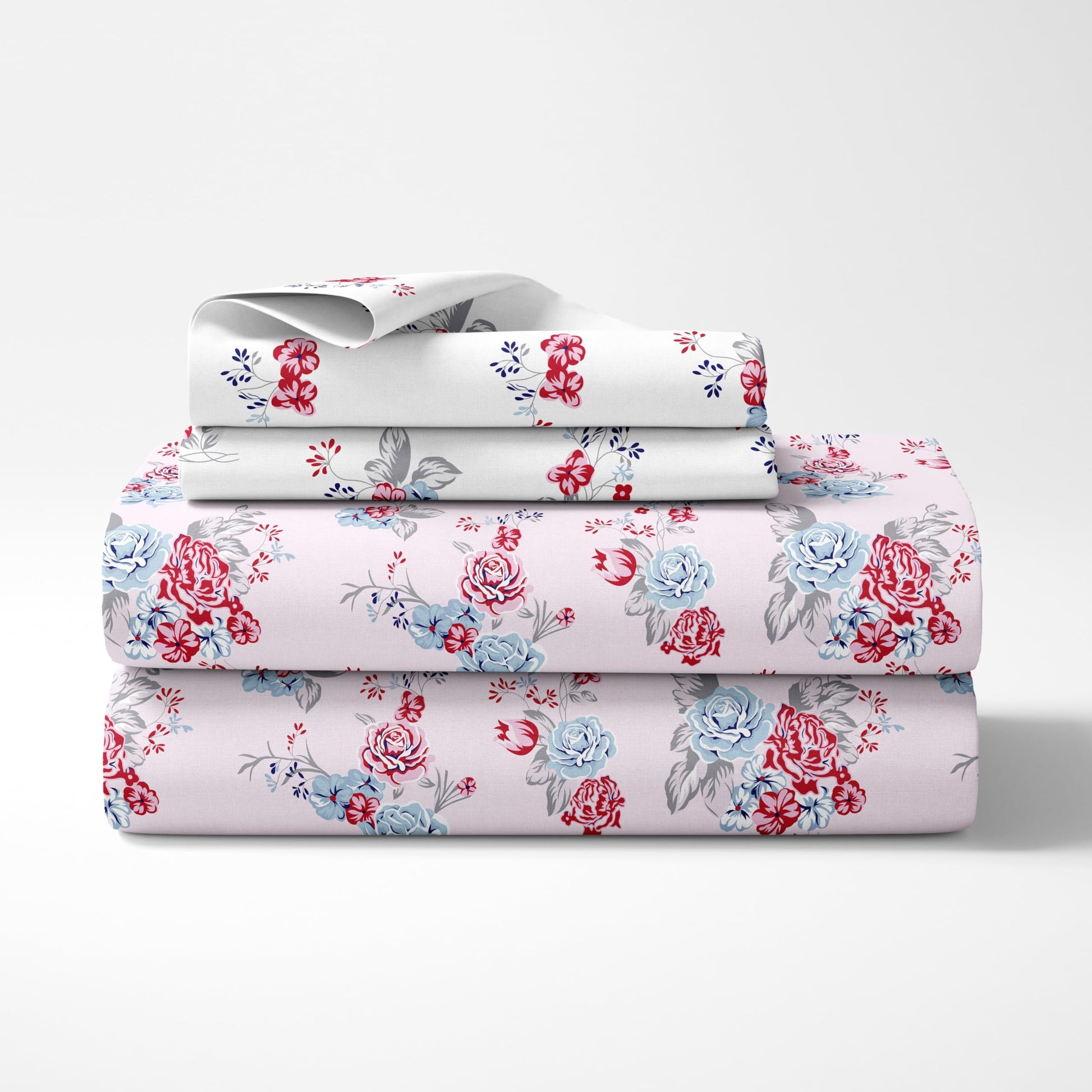 Floral Pinky Rose 100% Cotton Flat Double Bedsheet, 186 TC, 88 x 98 Inches