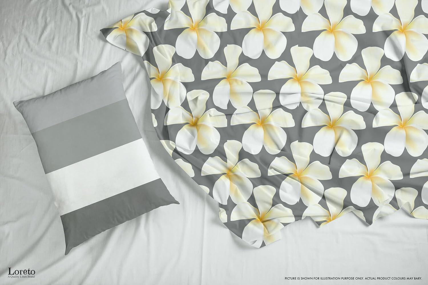Grey and White Flower 100% Cotton Flat Single Bedsheet, 144 TC