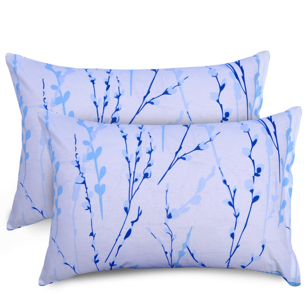 Loreto Cotton Pillow Cover | Blue Botanical Vine 144 TC Cotton Set of 2 - Soft, Breathable & Durable (17 x 27 Inches)