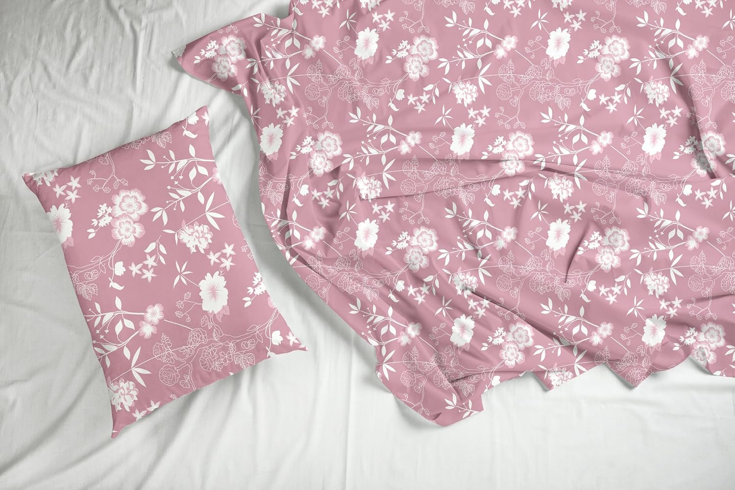 Blush Pink Vine Blooms Soft & Breathable 100% Cotton Flat King Bedsheet, 144 TC