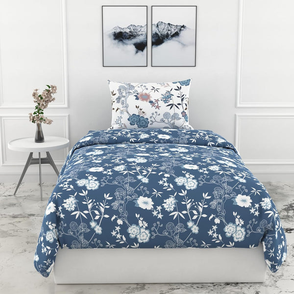 Loreto Cotton Single Bedsheet | Blush Blue Floral Vines Soft & Breathable