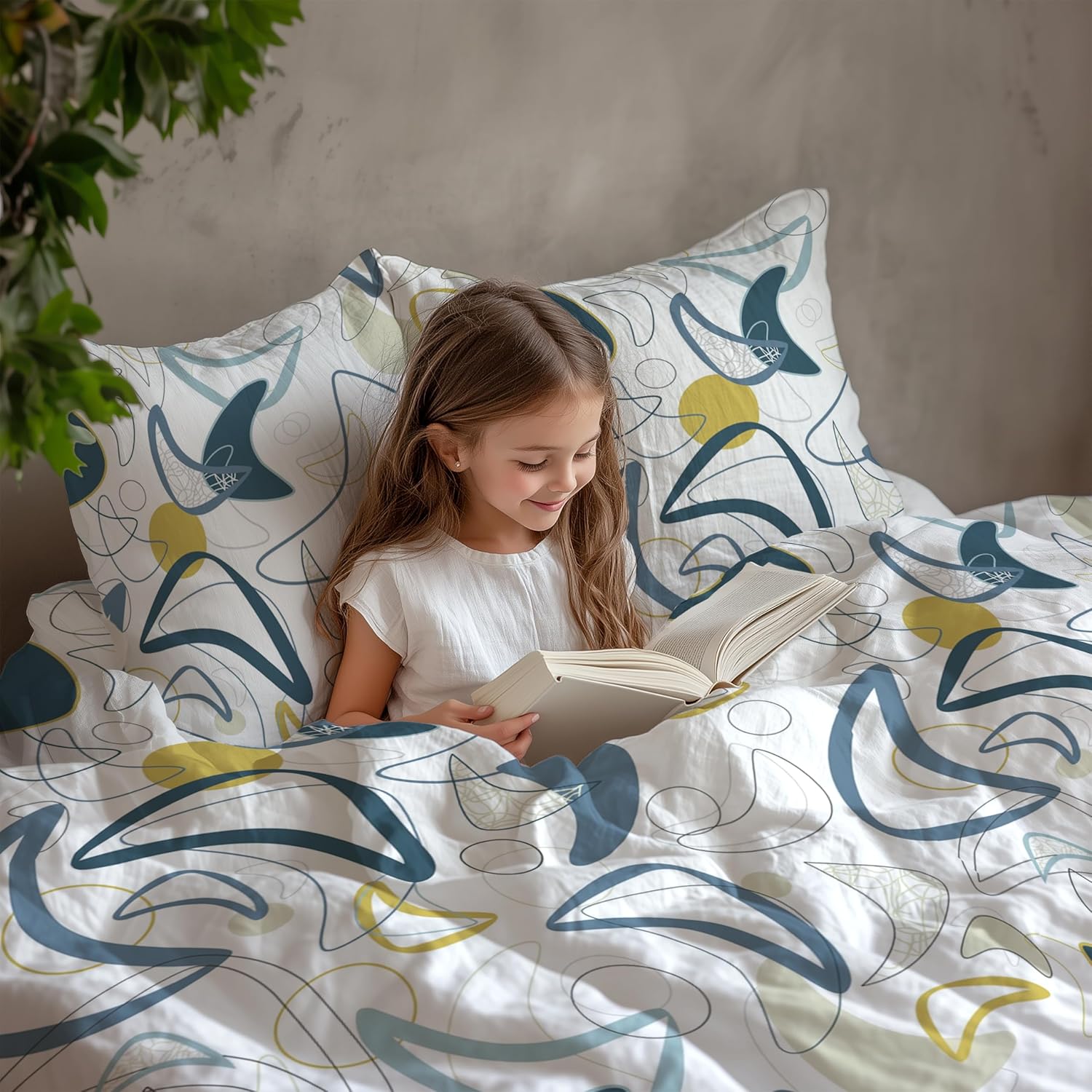 Deep Blue & Olive Abstract Waves Soft & Breathable 100% Cotton Flat King Bedsheet, 144 TC