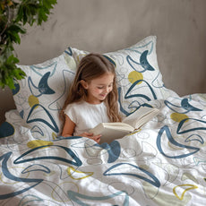 Deep Blue & Olive Abstract Waves Soft & Breathable 100% Cotton Flat King Bedsheet, 144 TC
