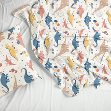 Coral Blue Dino Party Soft & Breathable 100% Cotton Flat King Bedsheet, 144 TC