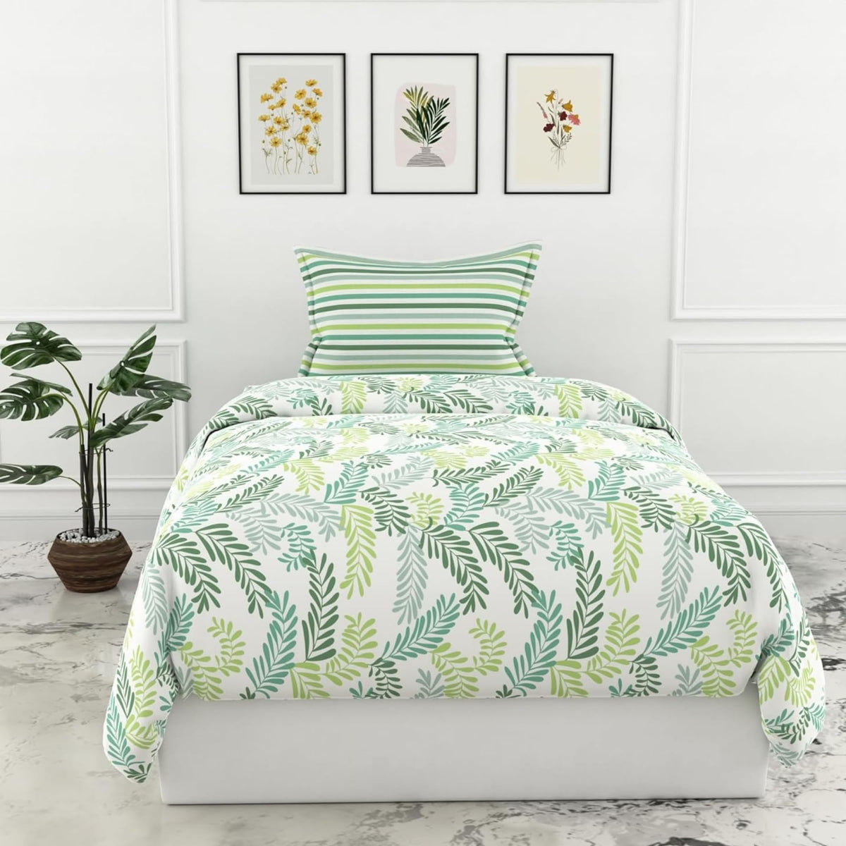 Loreto Cotton Single Bedsheet | Green Leafy Haven