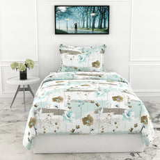 Light Green & Beige Single Bedsheet - 210 TC 100% Cotton with 1 Pillow Cover (58 x 88 Inches)