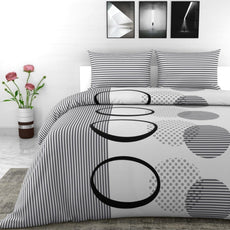 Loreto Cotton Double Bedsheet | White and Dark Grey Geometric