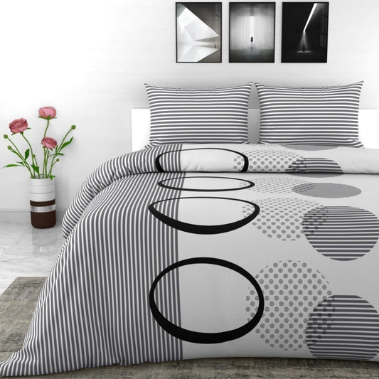 Loreto Cotton Double Bedsheet | White and Dark Grey Geometric