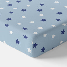 Nile Blue Stars 144 TC 100% Cotton Elastic Fitted Single Bedsheet with 1 Pillow Cover - 78 x 36 Inches