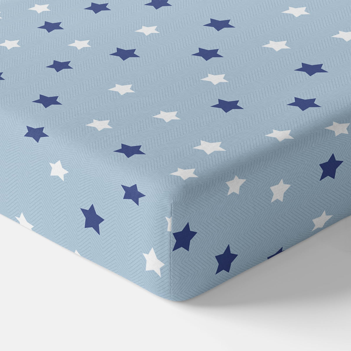 Nile Blue Stars 144 TC 100% Cotton Elastic Fitted Single Bedsheet with 1 Pillow Cover - 78 x 36 Inches