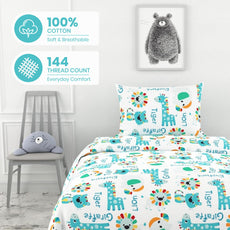 Aqua & Rainbow Animal Parade Soft & Breathable 100% Cotton Flat Single Bedsheet, 144 TC