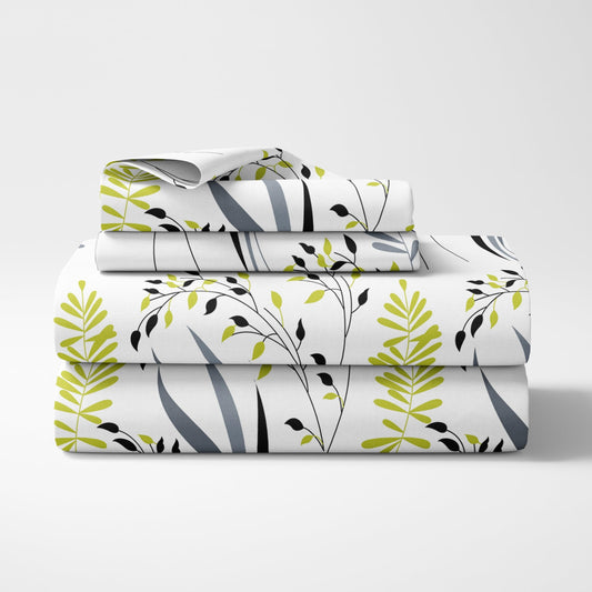 Olive & Charcoal Trail 100% Pure Cotton Double Bedsheet with 2 Pillow Covers, 186 TC, 90 x 108 Inches