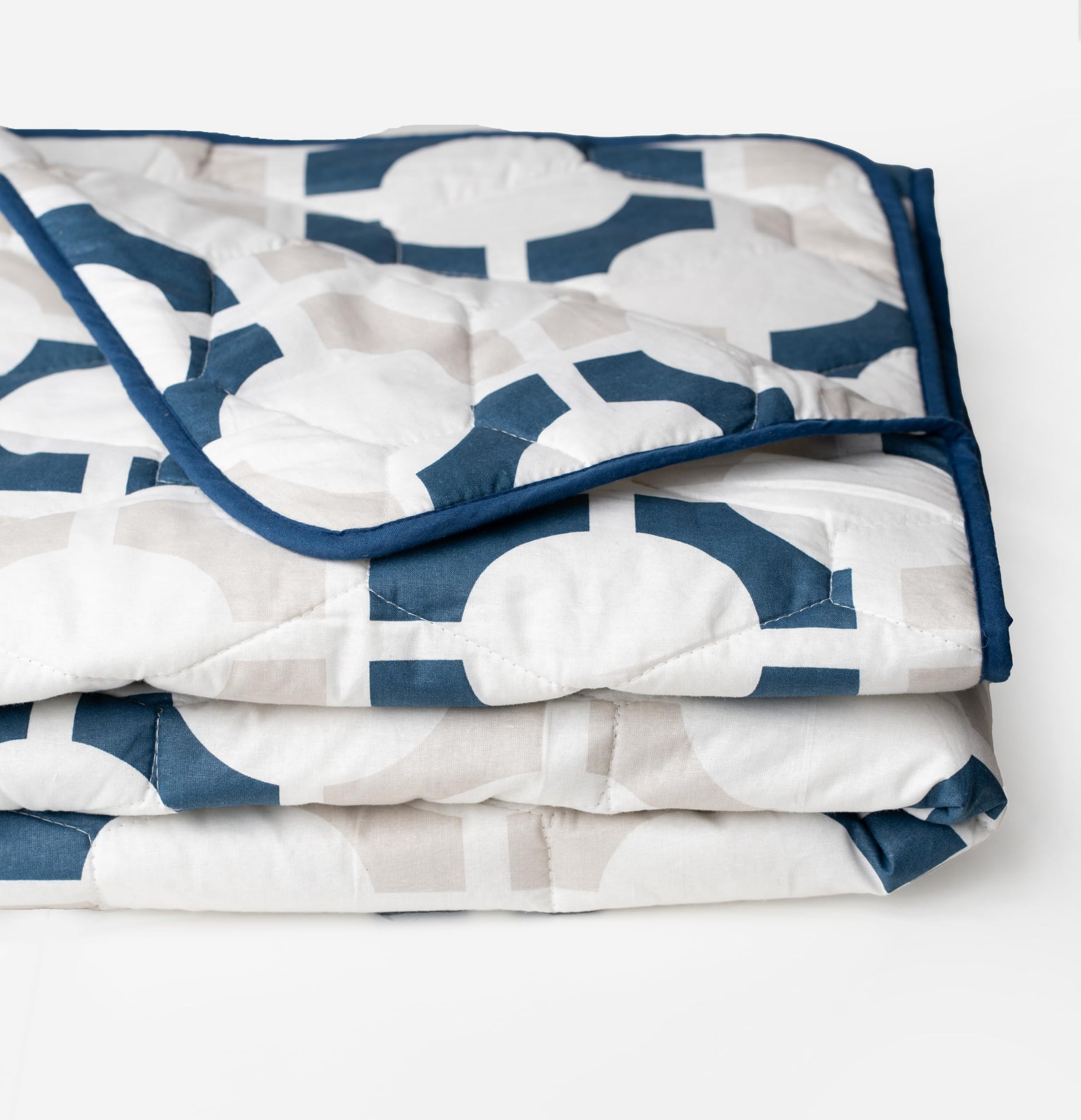 Colonial Blue Matrix 100% Cotton Reversible Comforter for Single Bed | 150 GSM Lightweight Winter Quilt | AC Blanket 54" x 84"