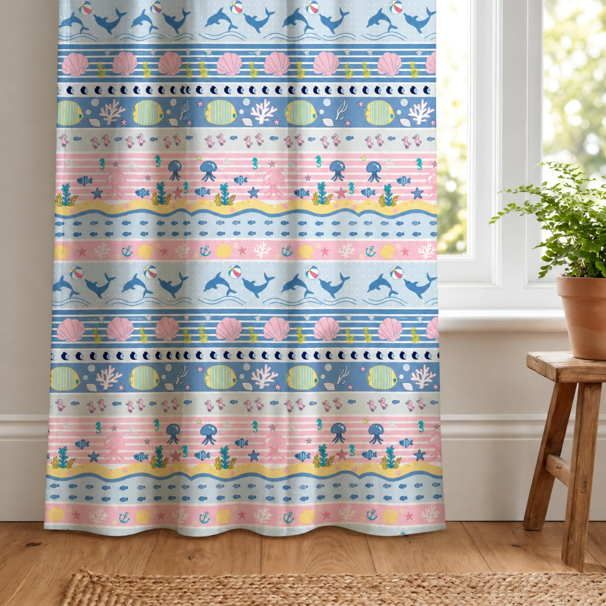 Loreto Pastel Blue Sea Life Curtain | Set of 2 | 48 x 84 Inches - main product image